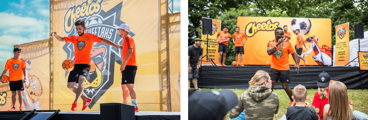 cheetos soccer players on stage