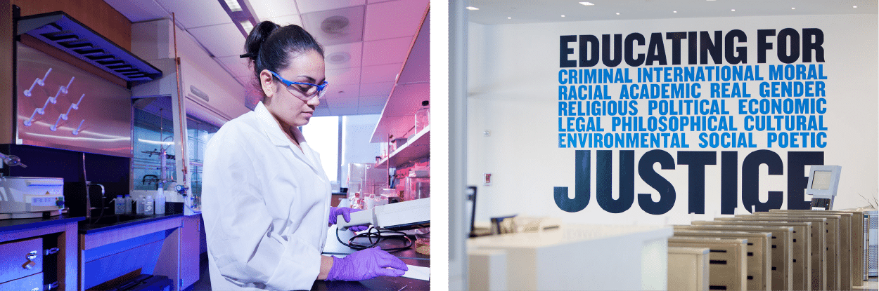 scenes at John Jay College - scientist in lab and office