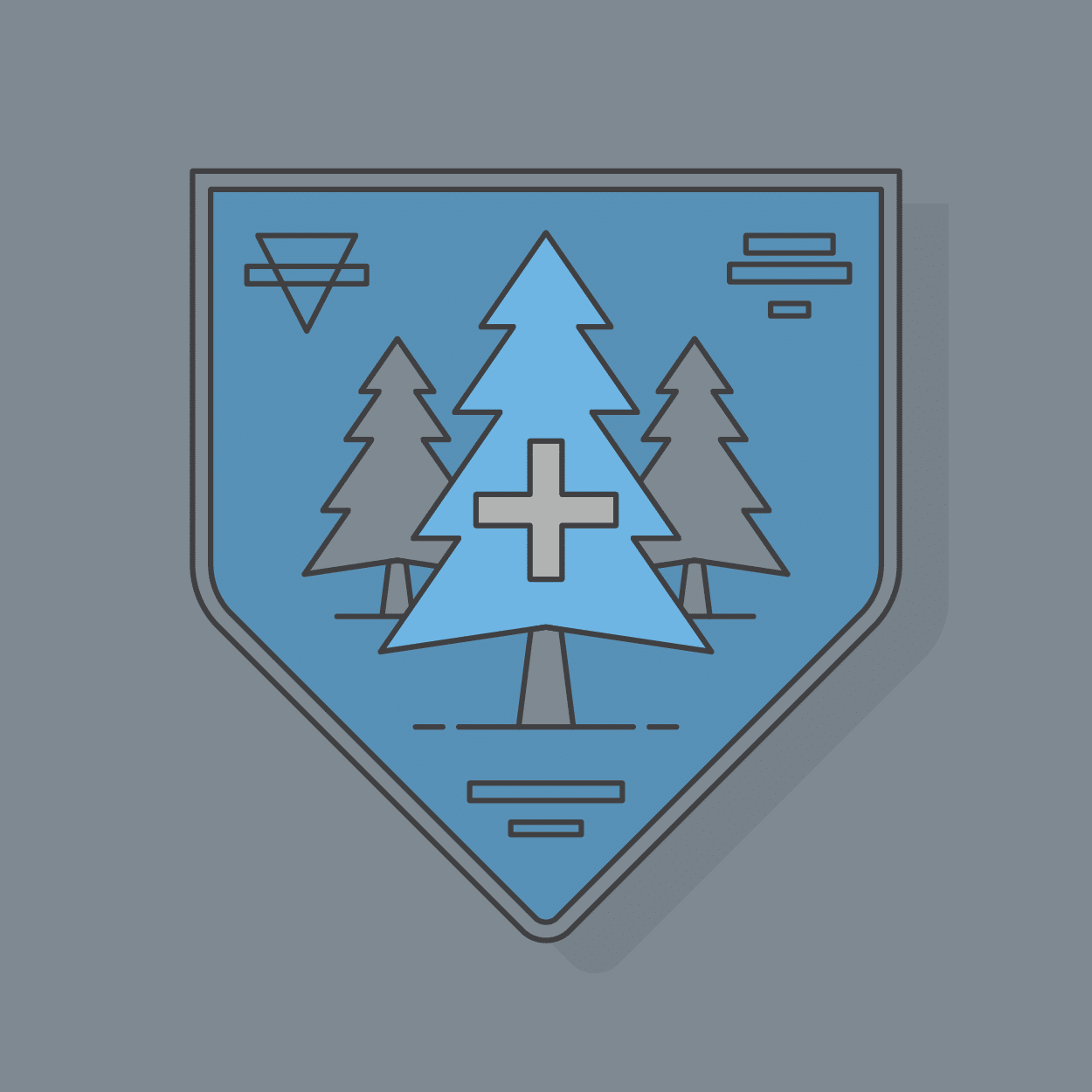 Badge with trees and Plus Icon