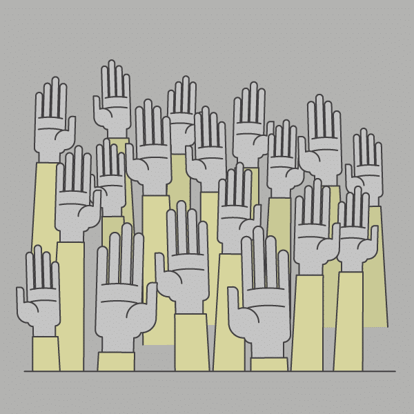 grouping of raised hands