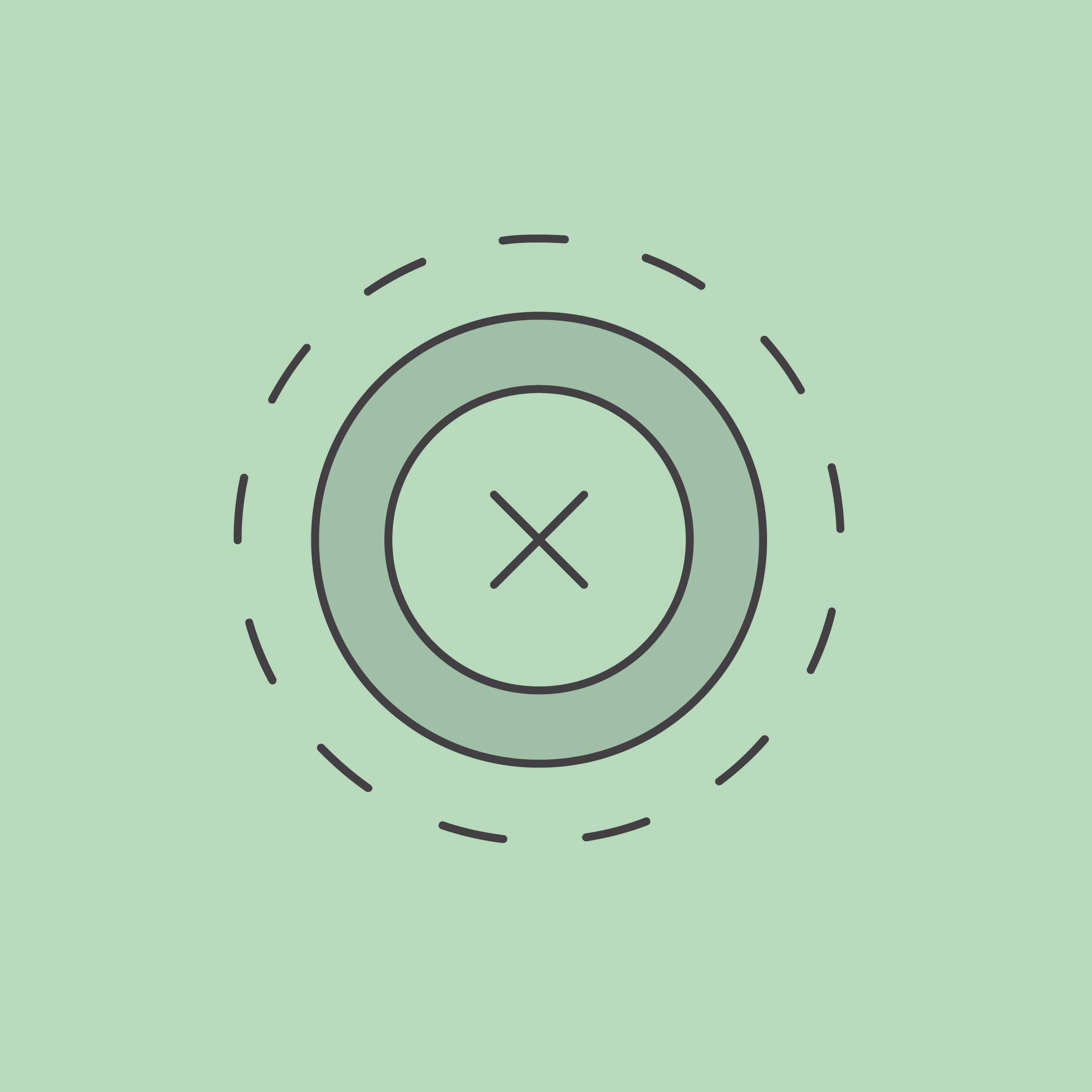 Circles made of dashes and lines with x in middle