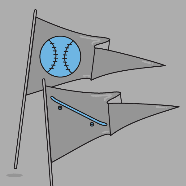 flags showing skateboard and baseball icons what happens next