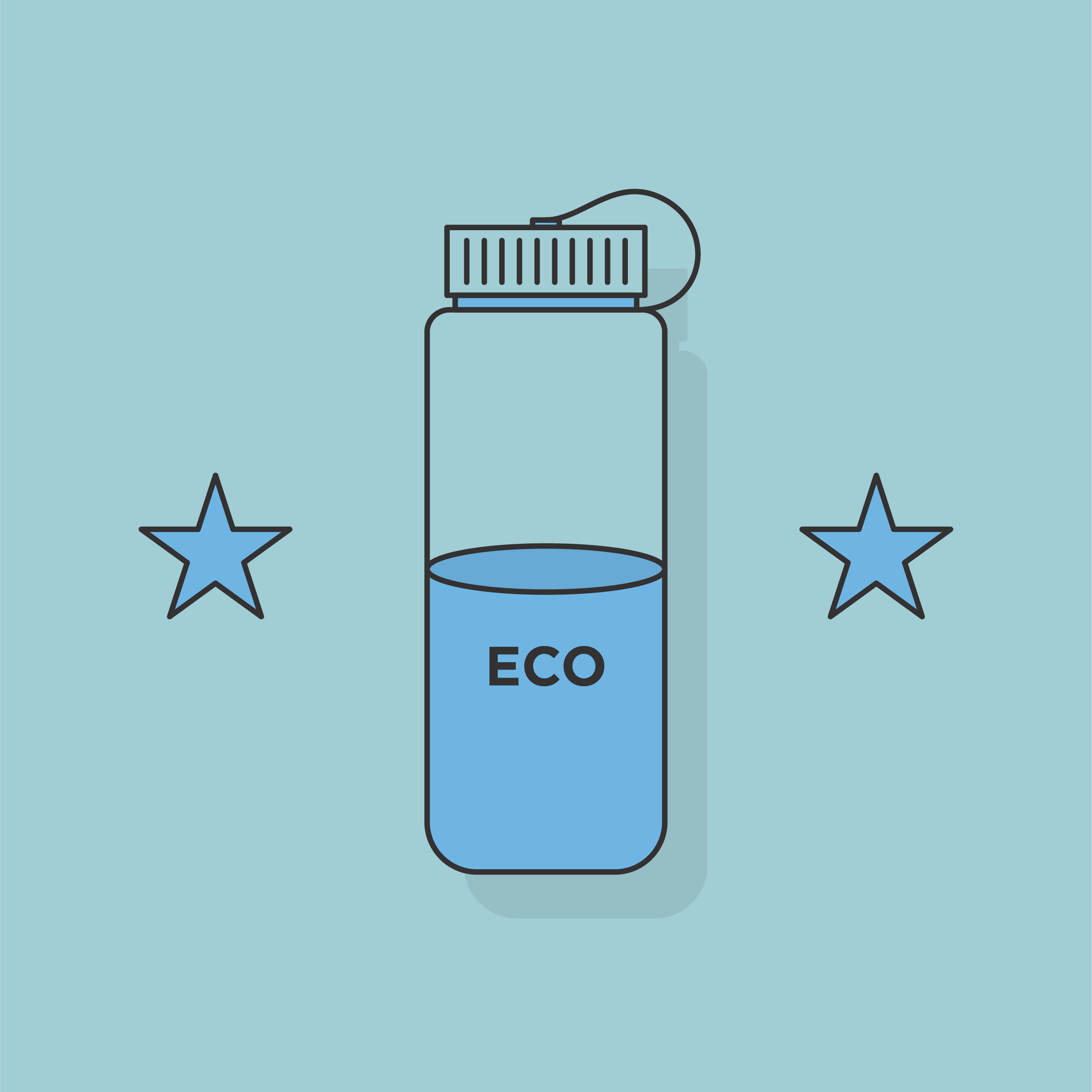 graphic of water bottle illustration with stars