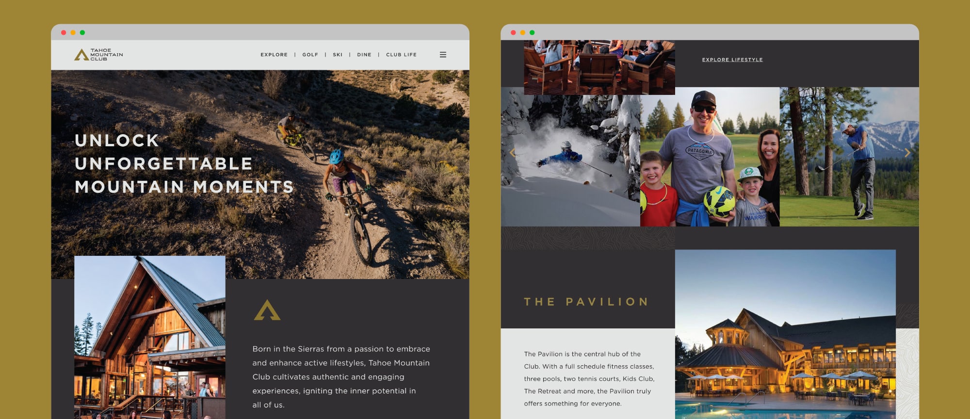 browser screenshot of Tahoe Mountain Club web pages